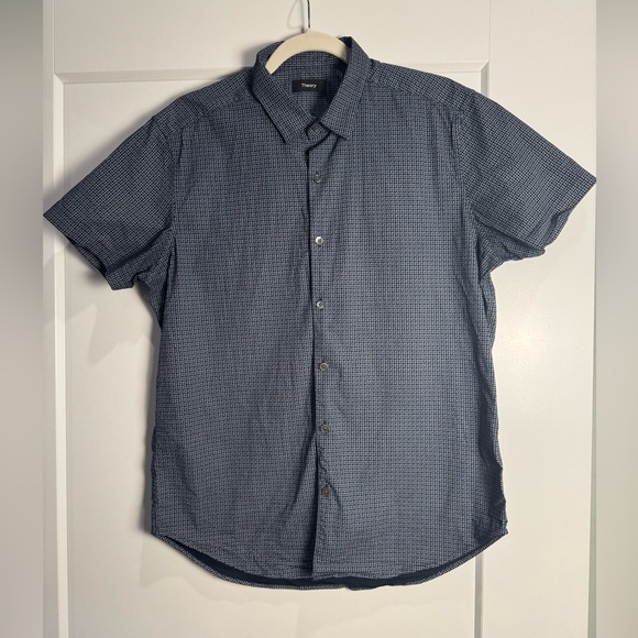 Theory Zack s trace print button down short sleeve Shirt cotton - Picture 2 of 8